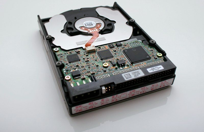 Opened hard disk drive for data recovery